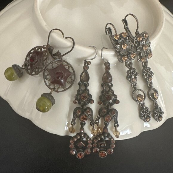 Fashion Boutique Rhinestone Dangle Earrings Lot of 3 Pairs Preowned - Picture 1 of 5
